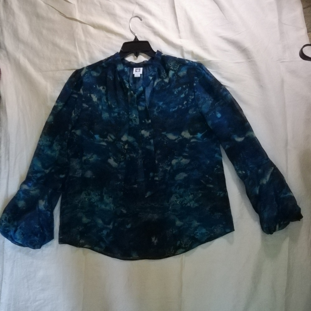 Anne Klein teal long sleeves blouse size XL